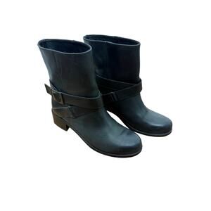 10022 Shoe Saks Fifth Avenue Black Leather Moto Boots Sz 38/8 GS